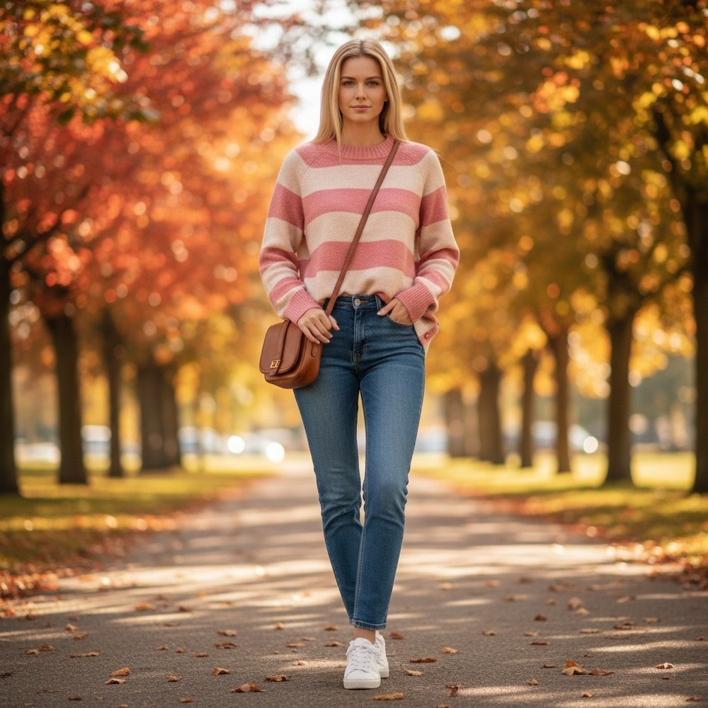 Time and Tru Sweater Women XS Pink Cream Excellent Side Button Striped Crewneck